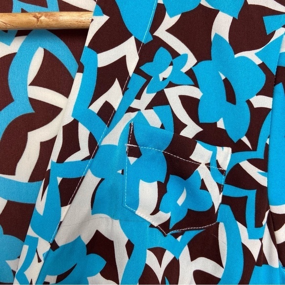 Diane Von Furstenberg silk dress lightweight ecru brown cerulean blue  size  2 - Picture 3 of 14